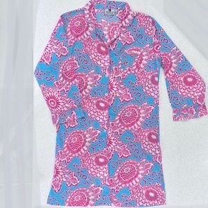 Malabar Bay 100% Organic Cotton Sleep Shirt Night Shirt 🌸aqua blue pink flowers